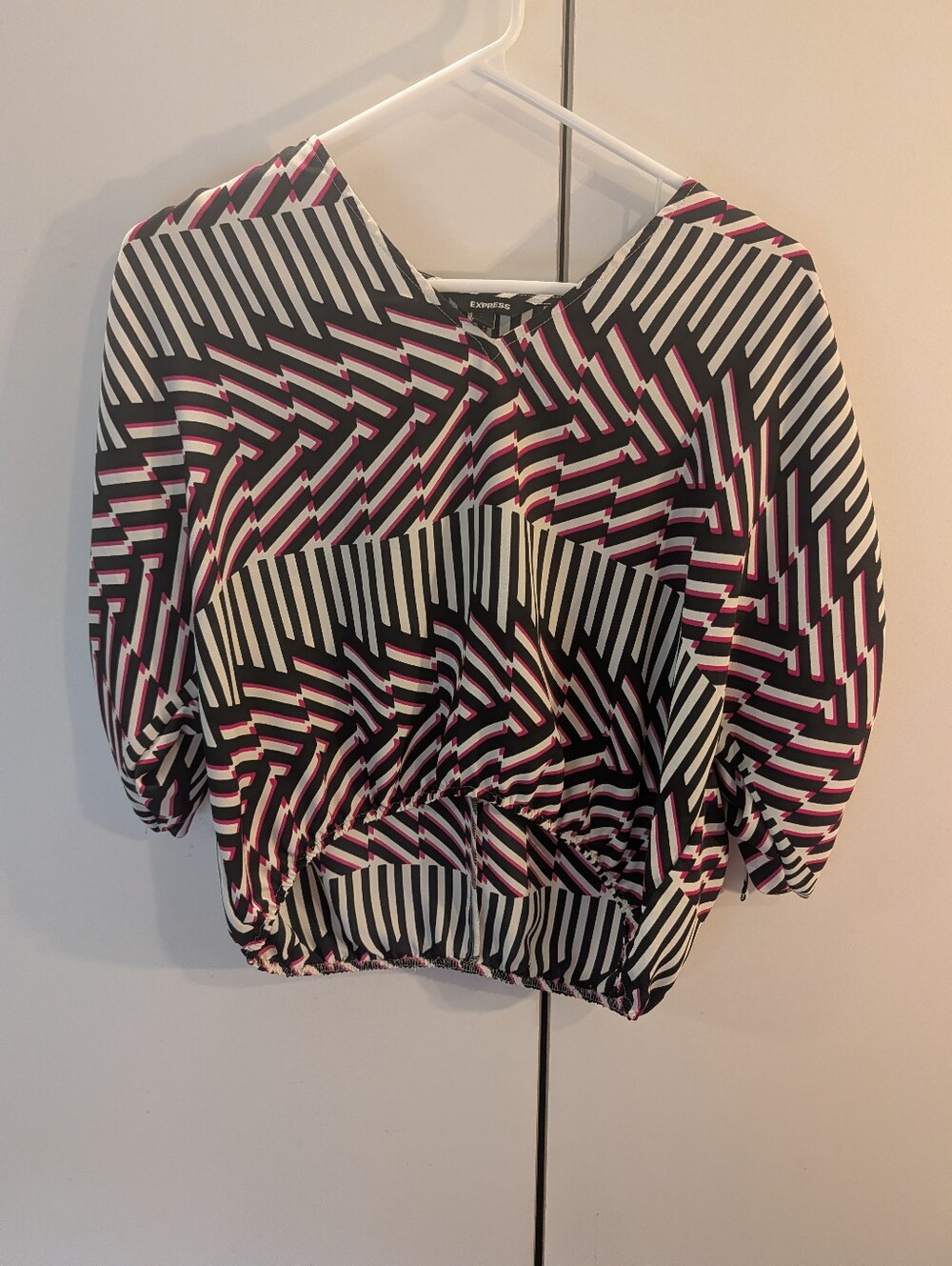 Express Woman's XS Black, White & Pink Geometric Stripe Blouse